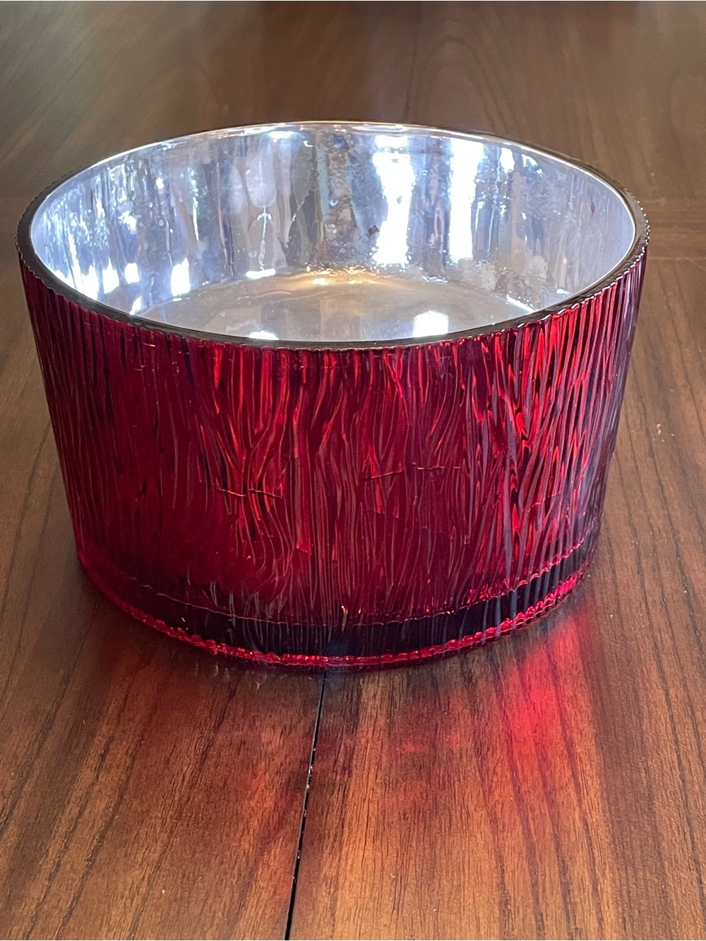 Large Red Mercury Glass Ribbed Bowl Centerpiece Candle Holder 8-9”
